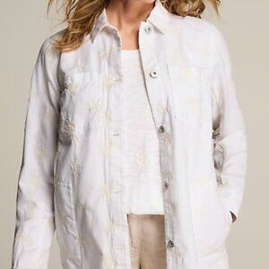 J. Jill XL Cottagecore Boho Floral Embroidered Beach Coastal Resort Jacket White